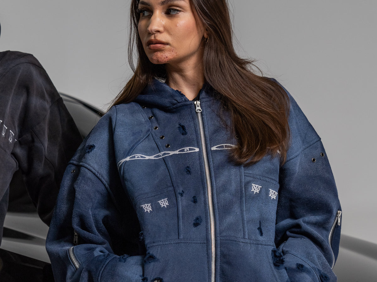 UNTAINED Never Cold hoodie worn by a model