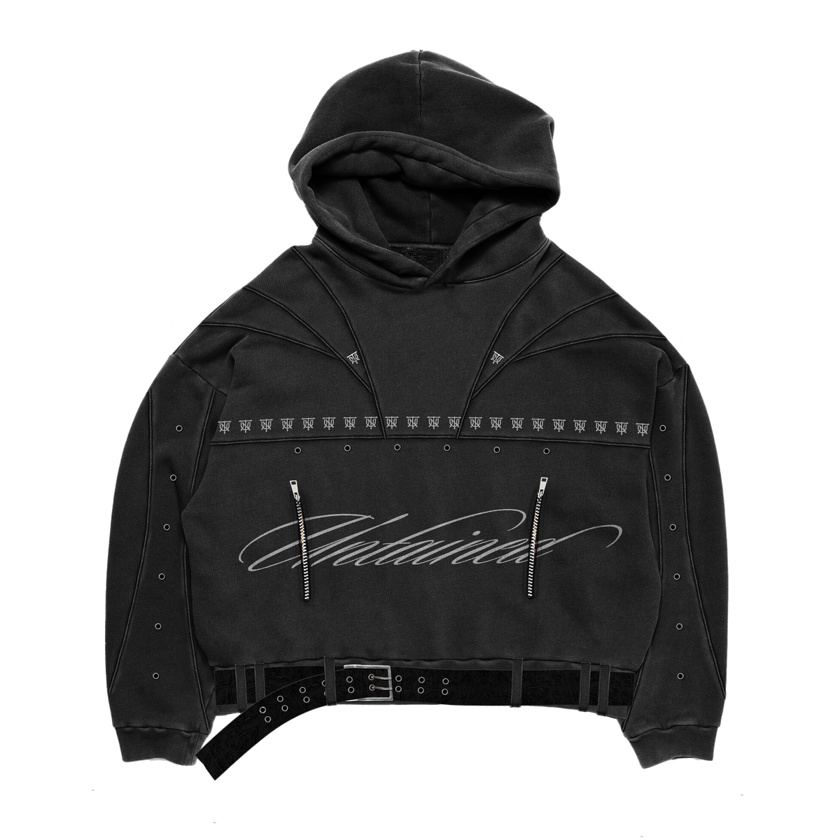 UNTAINED Sinner's Script hoodie, flat lay, front view
